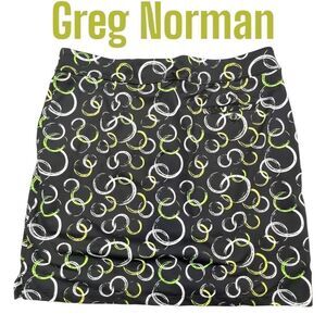 Greg Norman Skort Skirt Women's Large Black Green Circle Print Knit Stretch Golf